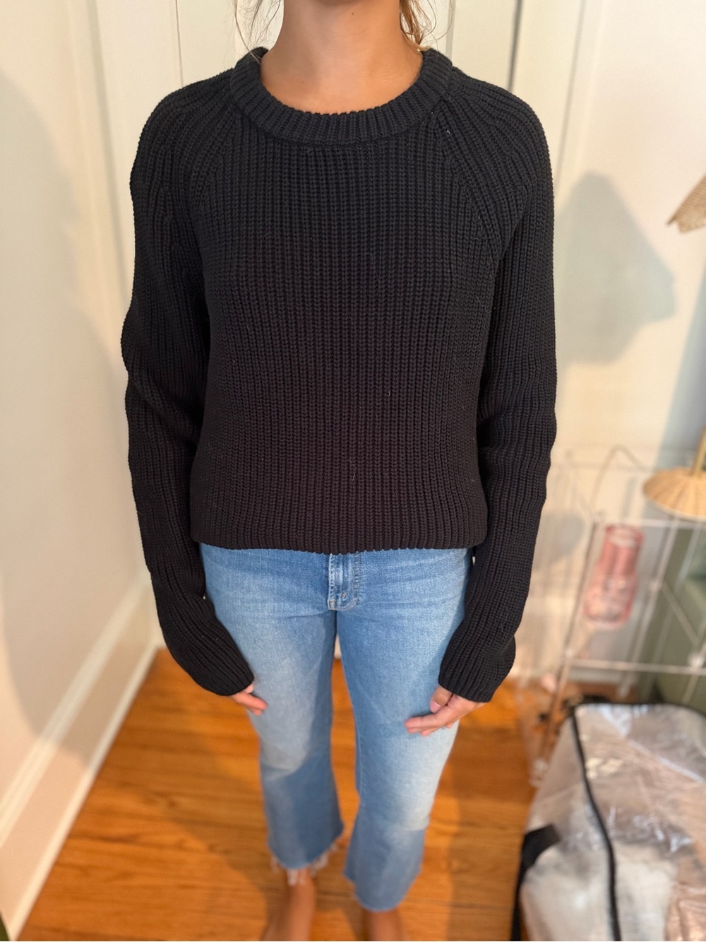 Quince Black Ribbed Crew Neck Sweater